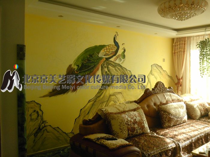 墙体彩绘 国画墙体彩绘 国画彩绘 孔雀效果图片01