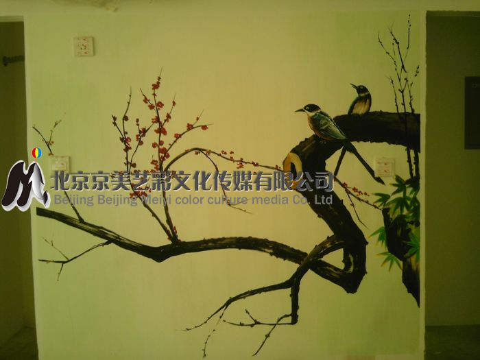 画眉 墙体 国画 国画墙体彩绘画眉鸟效果图 国画墙体彩绘